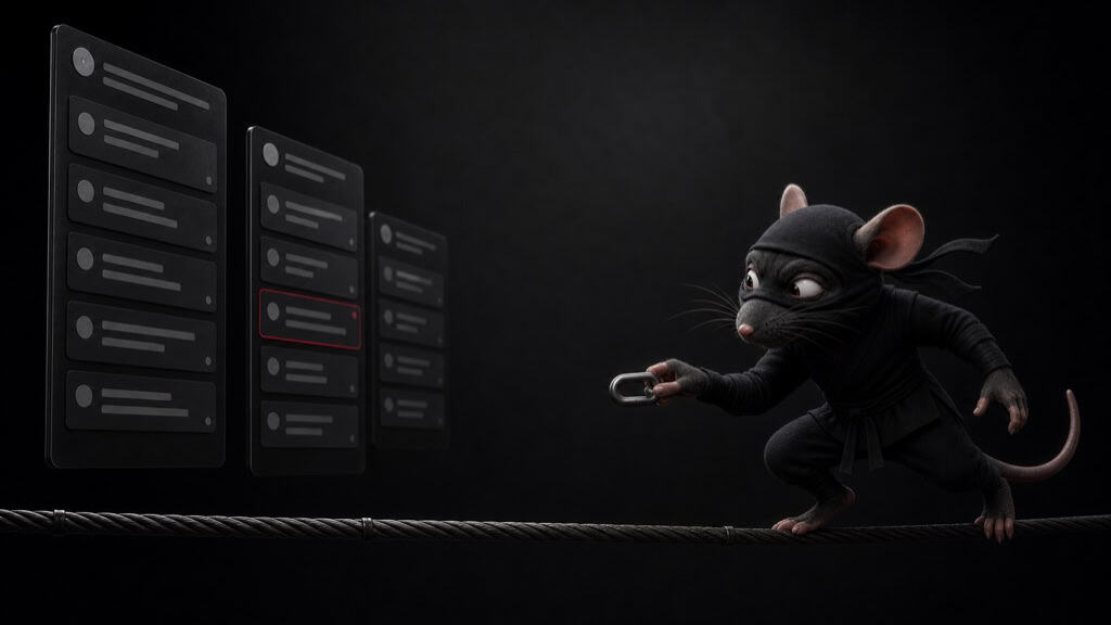 Rat ninja sélectionnant une discussion parmi plusieurs avant d’y placer un lien.
